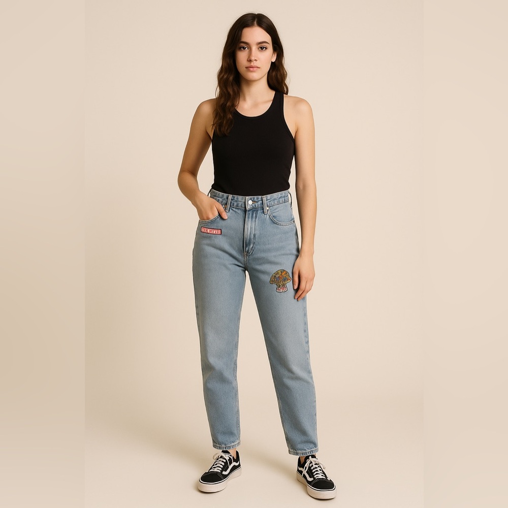 AGOLDE High-Rise Straight Jeans with Custom Patches - Size 28